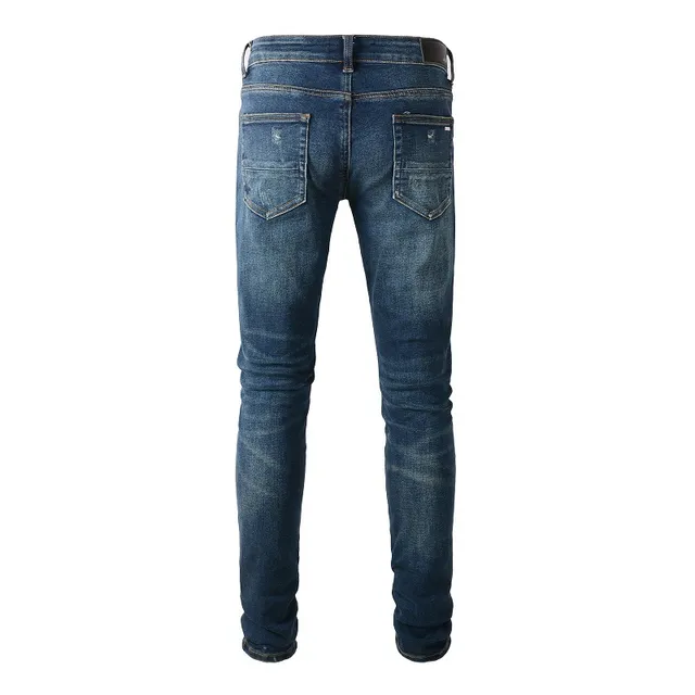 Slim-Fit Mid-Rise Distressed Indigo Jeans 10