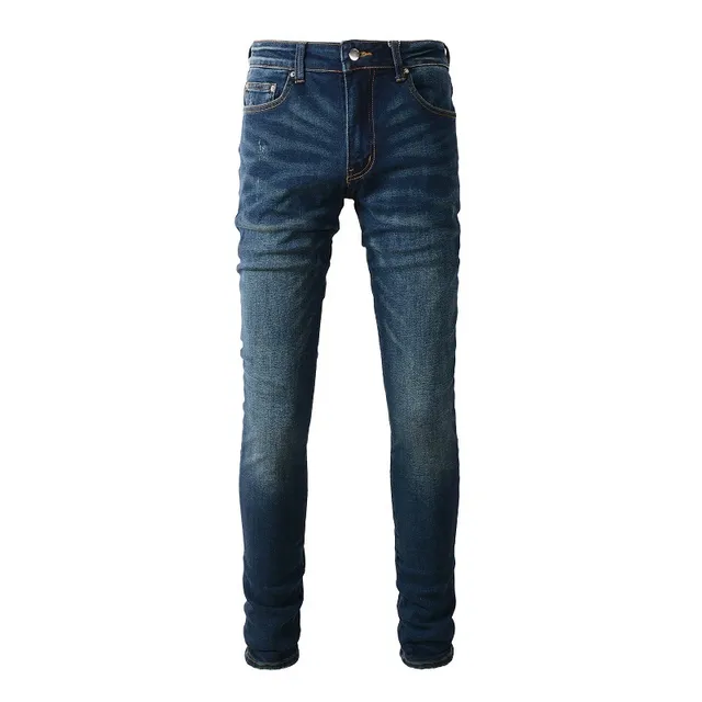 Slim-Fit Mid-Rise Distressed Indigo Jeans 12