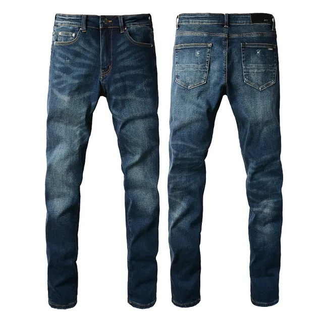 Slim-Fit Mid-Rise Distressed Indigo Jeans 13