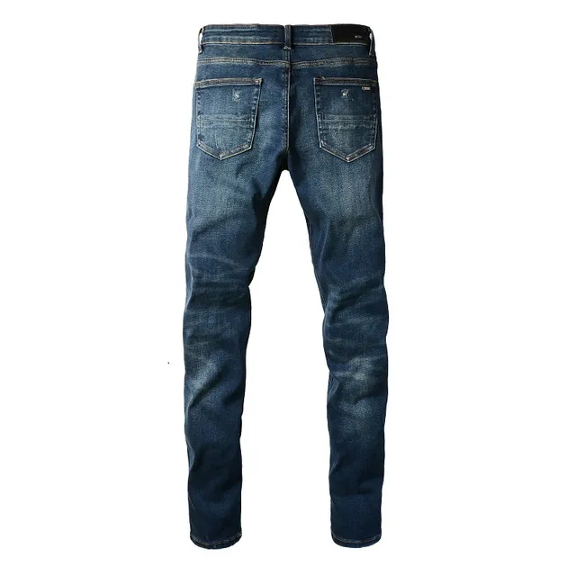Slim-Fit Mid-Rise Distressed Indigo Jeans 14