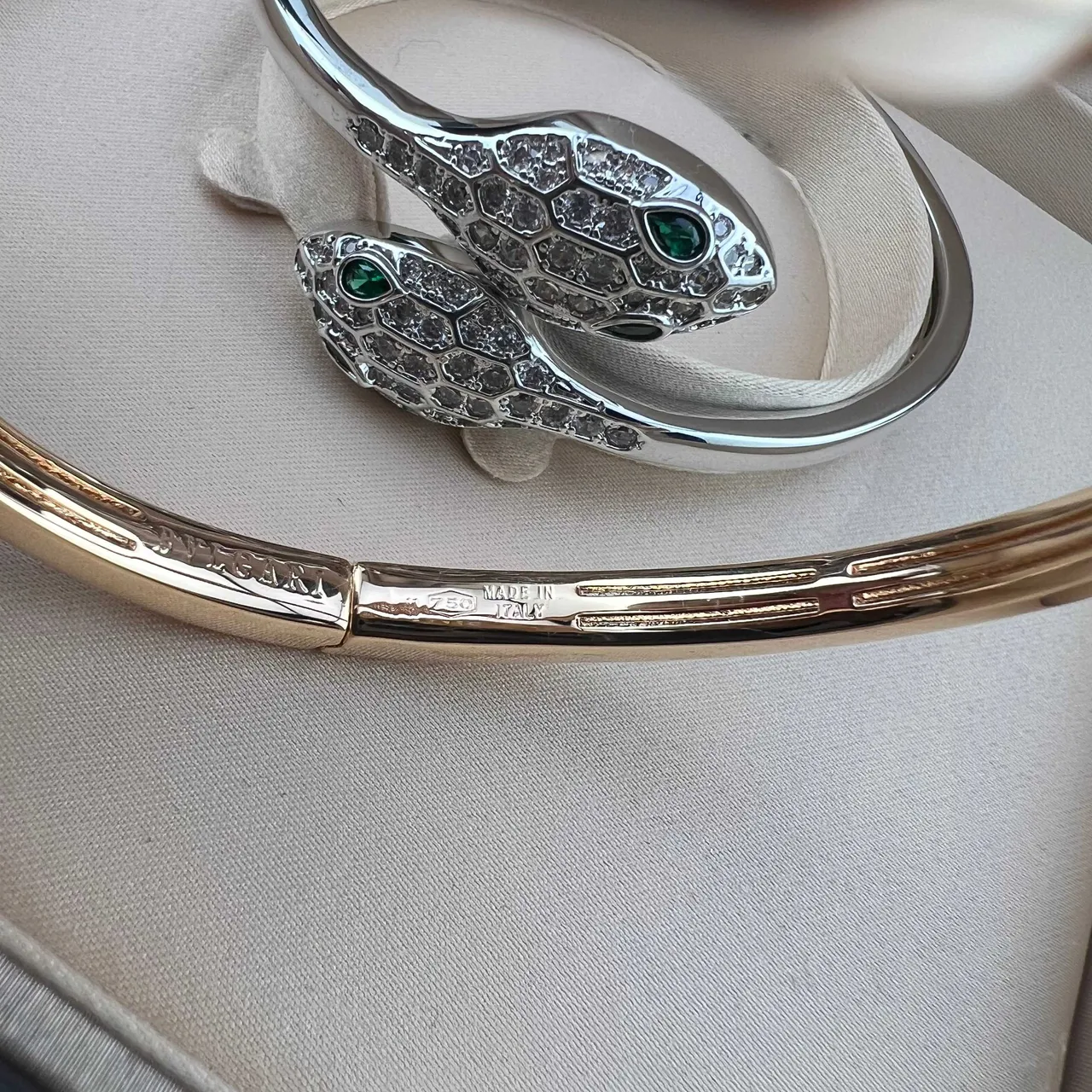 Snake-Head Pavé Gemstone Eye Hinged Bangle Bracelets 7