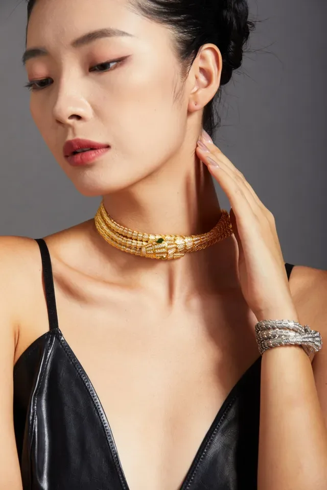 Snake-Head Pavé-Set Multi-Strand Coiled Necklace 3