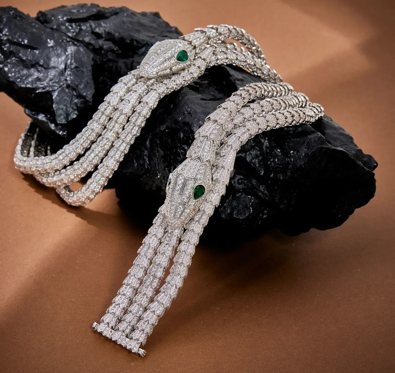 Snake-Head Pavé-Set Multi-Strand Coiled Necklace 6