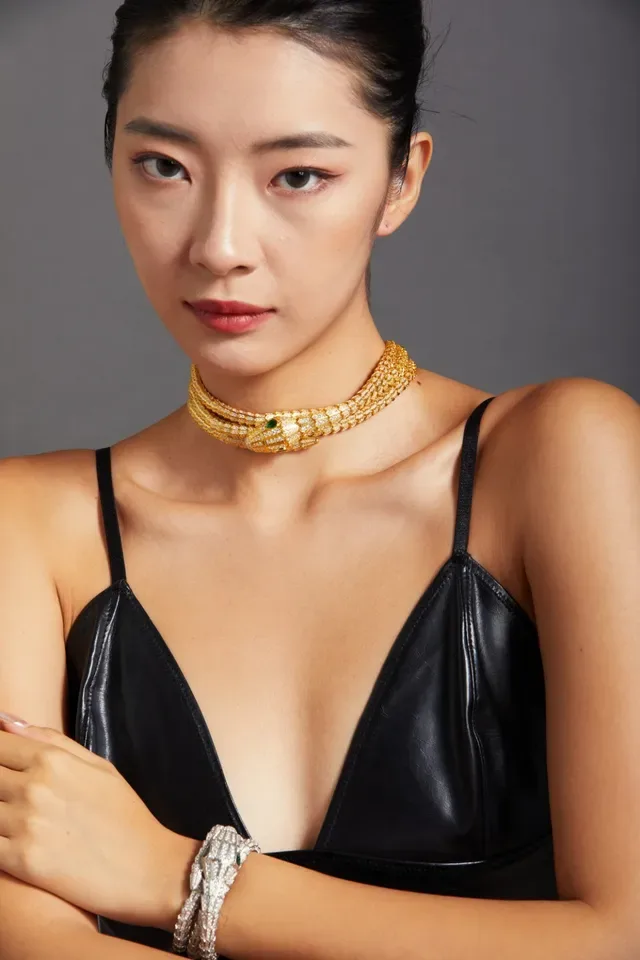 Snake-Head Pavé-Set Multi-Strand Coiled Necklace 8