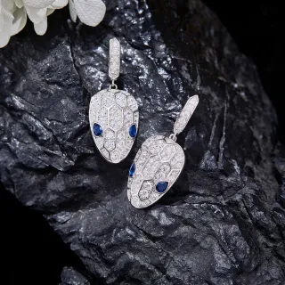 Snakehead Motif Pavé Diamond and Sapphire Earrings