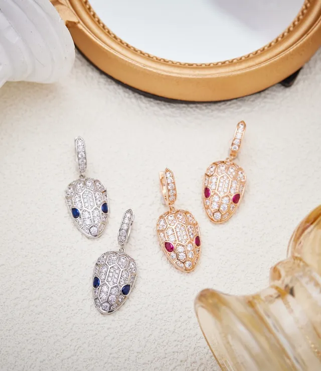 Snakehead Motif Pavé Diamond and Sapphire Earrings 2
