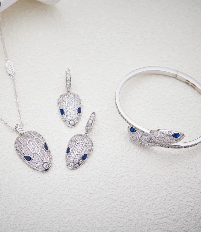 Snakehead Motif Pavé Diamond and Sapphire Earrings 3