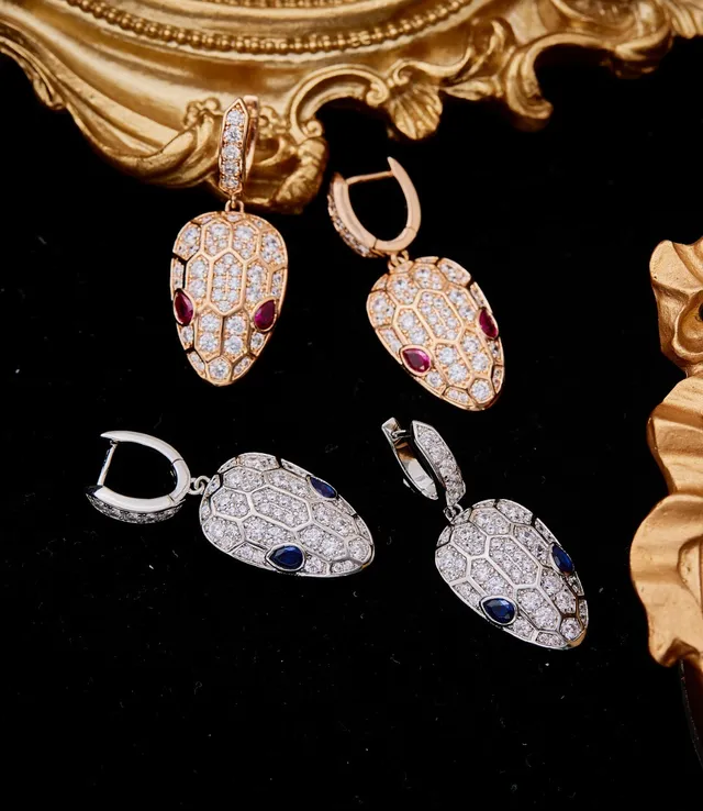 Snakehead Motif Pavé Diamond and Sapphire Earrings 5