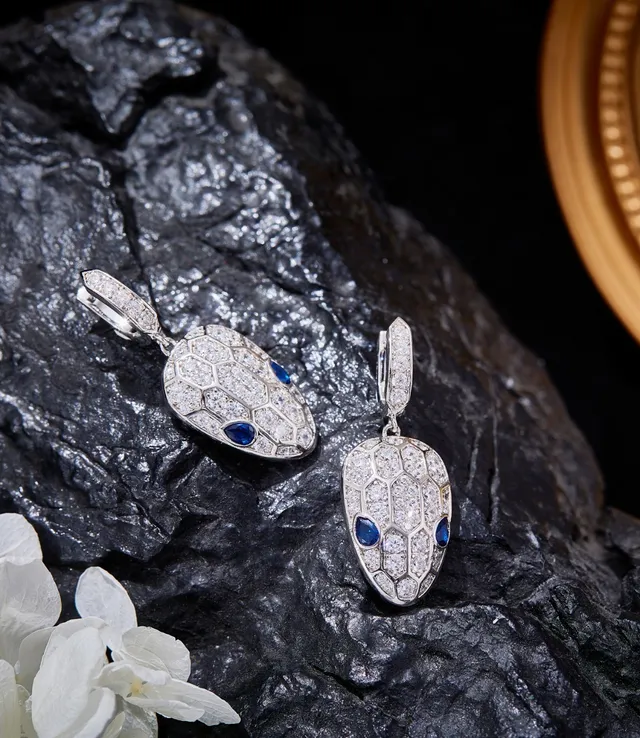 Snakehead Motif Pavé Diamond and Sapphire Earrings 6