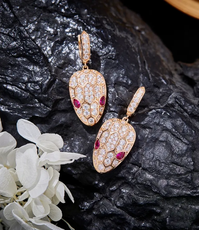 Snakehead Motif Pavé Diamond and Sapphire Earrings 8