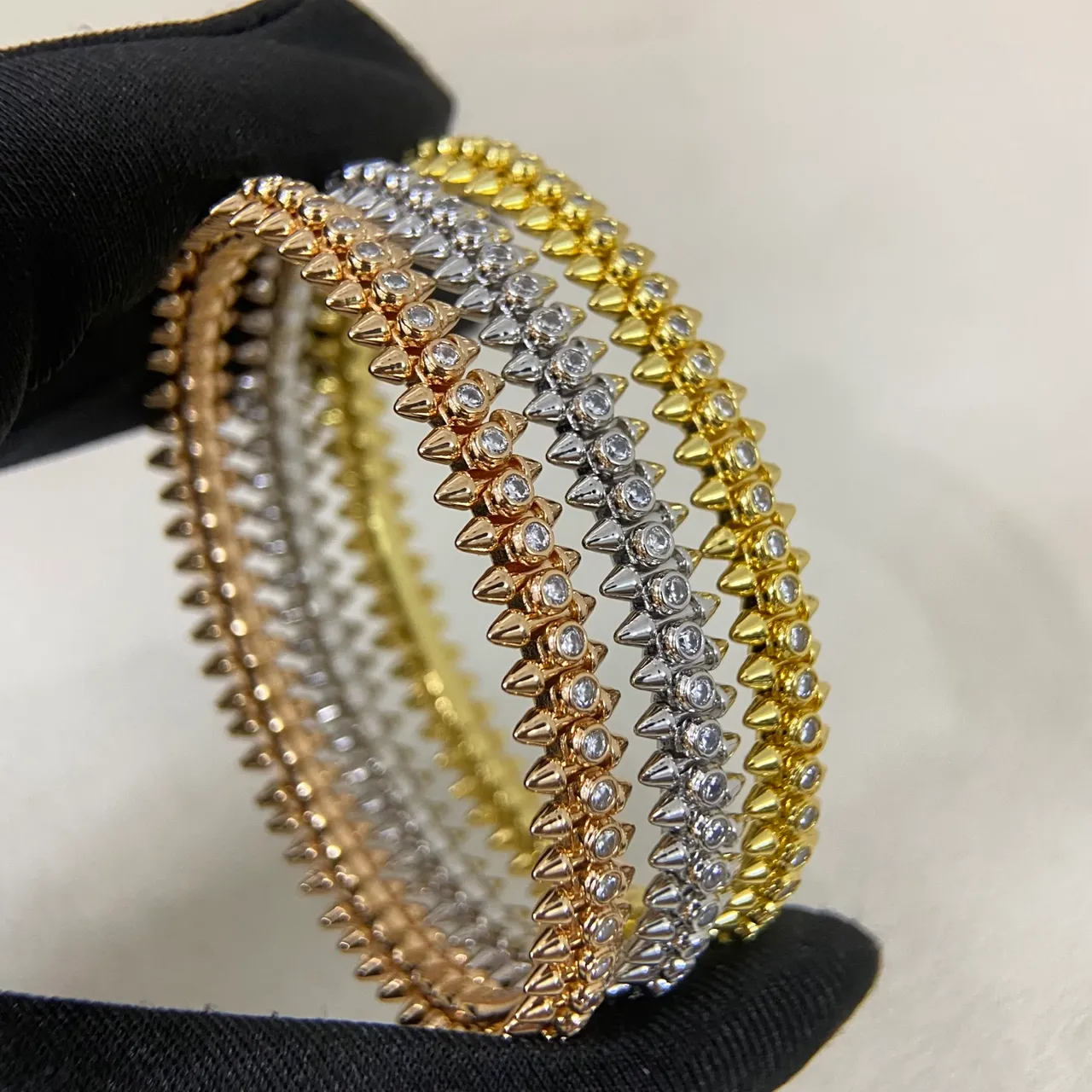 Spiked Stud Pavé Crystal Multi-Row Bangle Bracelets 2