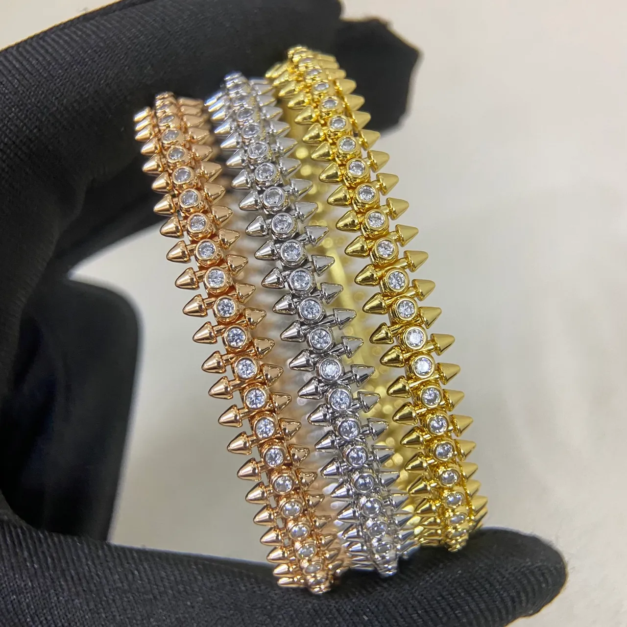 Spiked Stud Pavé Crystal Multi-Row Bangle Bracelets 9
