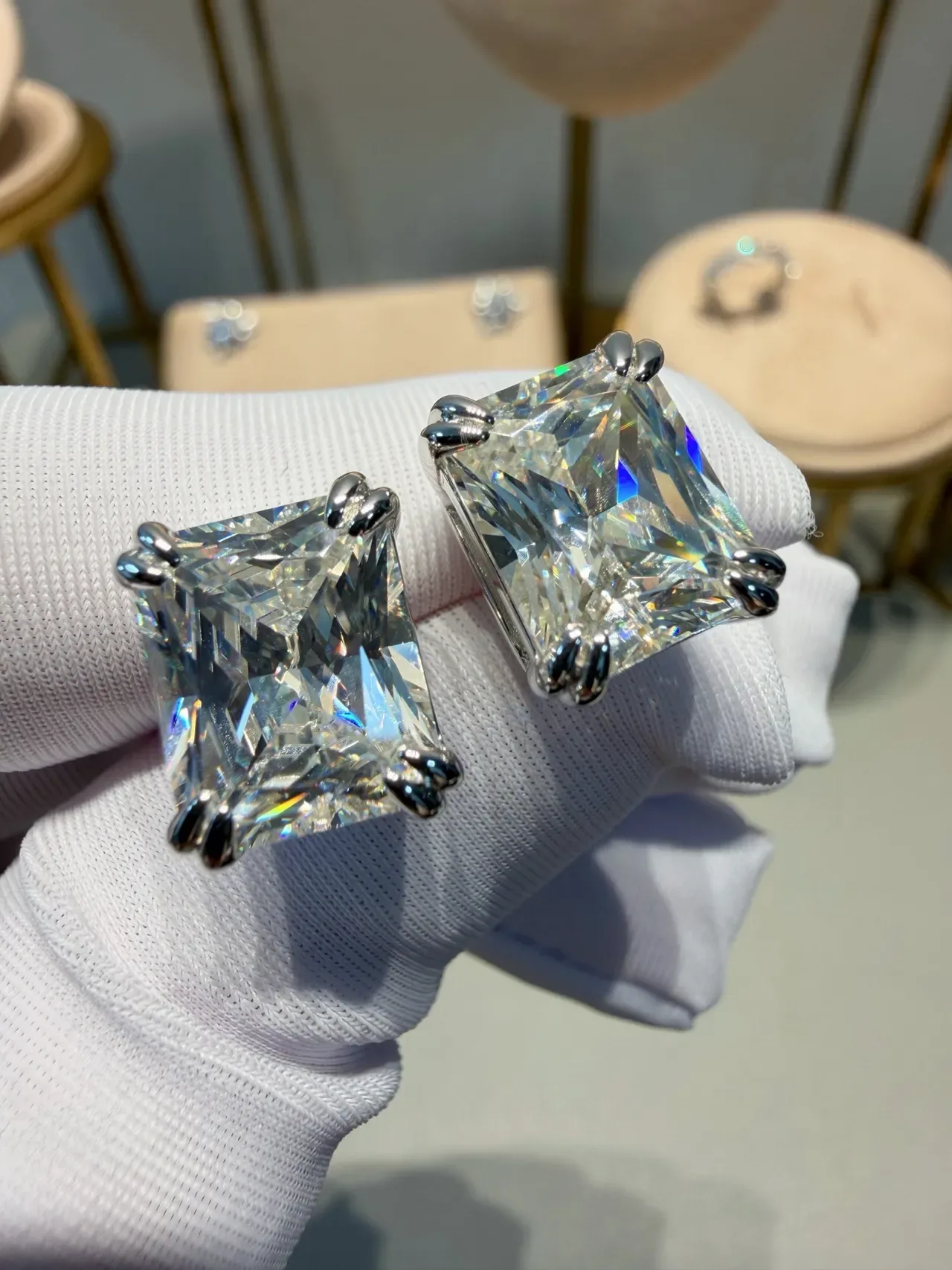 Square-Cut Prong-Set Clear Crystal Stud Earrings 6
