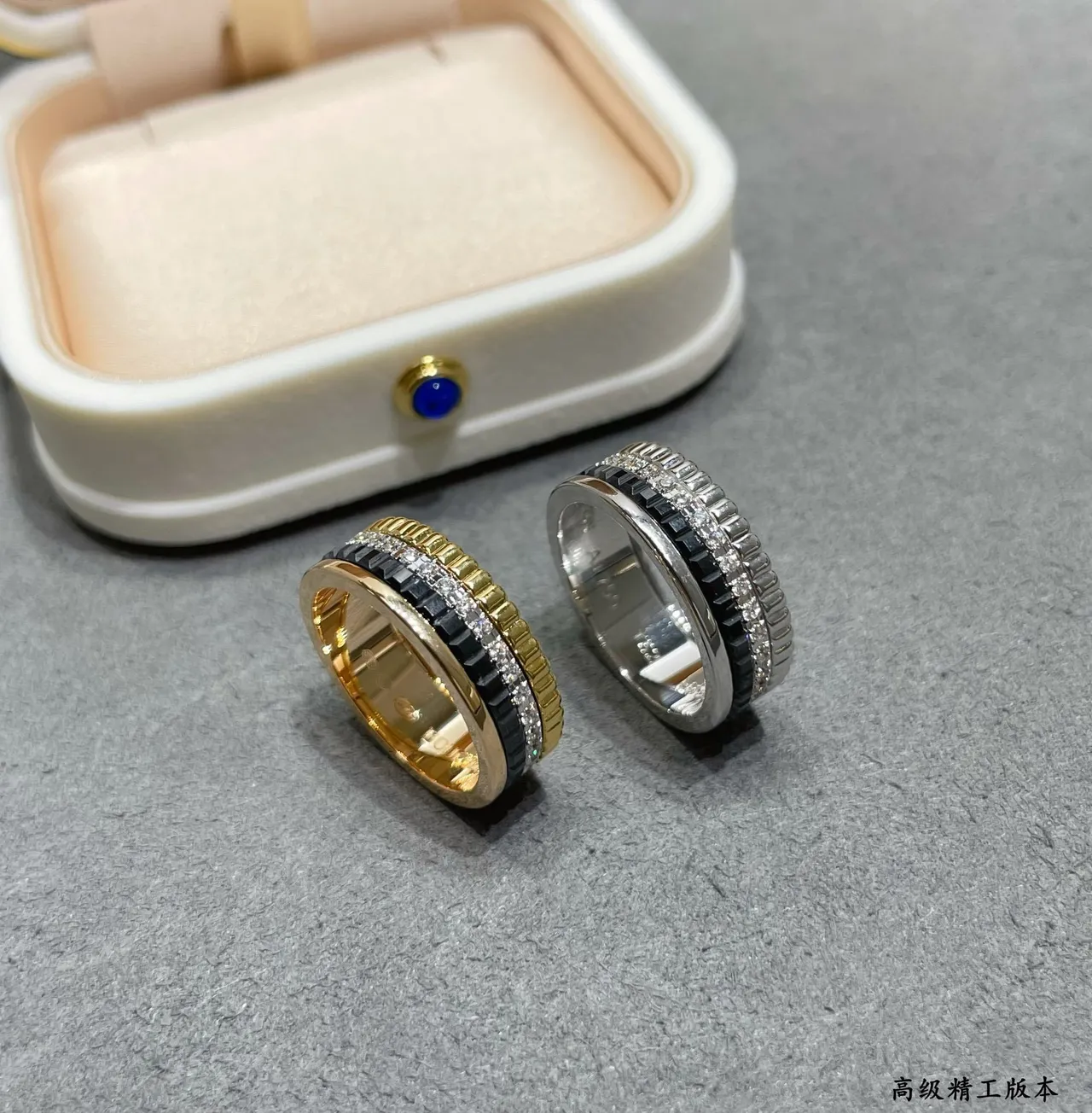 Stacked Pavé-Set Black Inlay Silver-Tone Rings 3