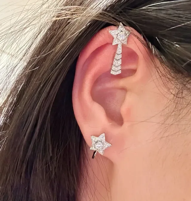 Star-Shaped Pavé Crystal Huggie Clip-On Earrings 9