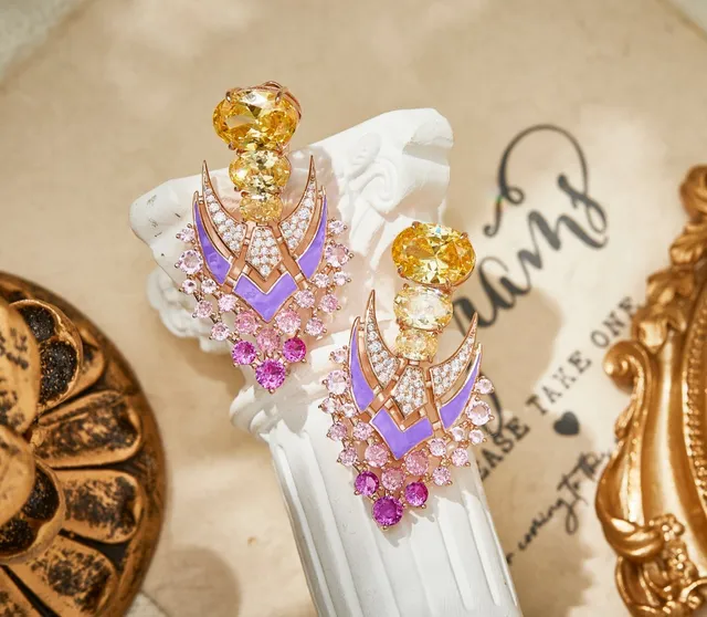 Statement Wing Motif Enamel and Gemstone Drop Earrings 3