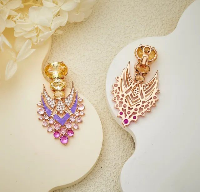 Statement Wing Motif Enamel and Gemstone Drop Earrings 6