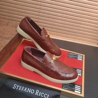 Stefano Ricci বাদামী বেইজ ক্রকোডাইল এমবসড চামড়া সোনালী মালহা হার্ডওয়্যার লুফার