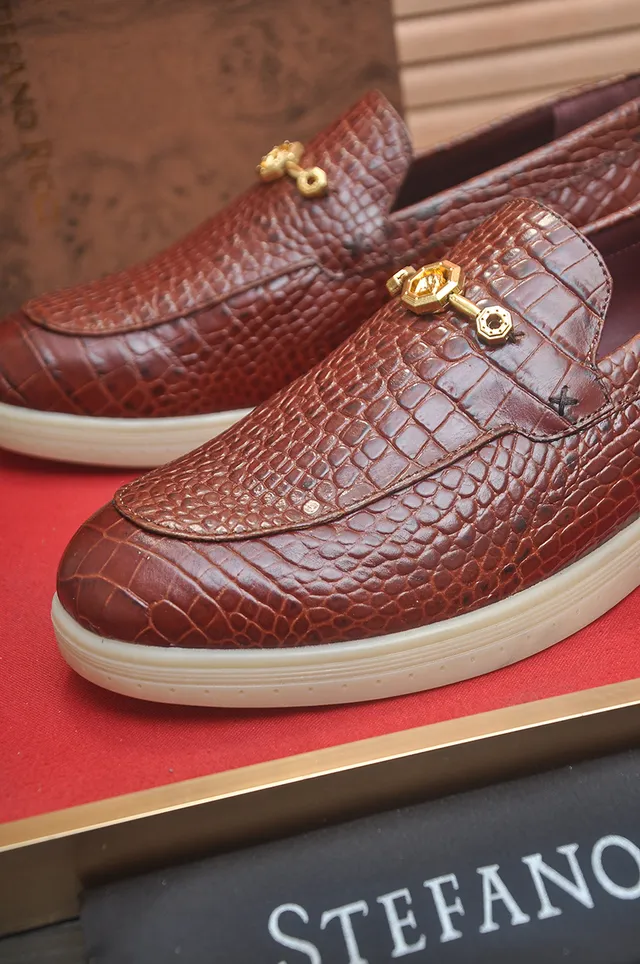 Stefano Ricci Brown Beige Crocodile-Embossed Leather Gold Horsebit Hardware Loafer 2