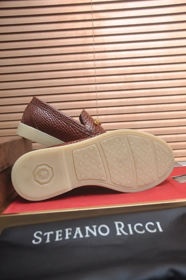 Stefano Ricci Brown Beige Crocodile-Embossed Leather Gold Horsebit Hardware Loafer 3