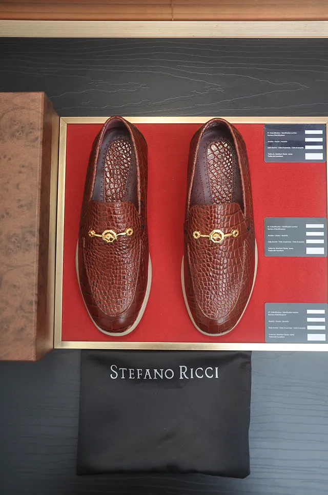 Stefano Ricci Brown Beige Crocodile-Embossed Leather Gold Horsebit Hardware Loafer 5