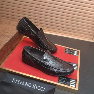 Stefano Ricci क्रोकोडाइल एम्बॉस्ड ग्लॉसी ब्लैक लूफर