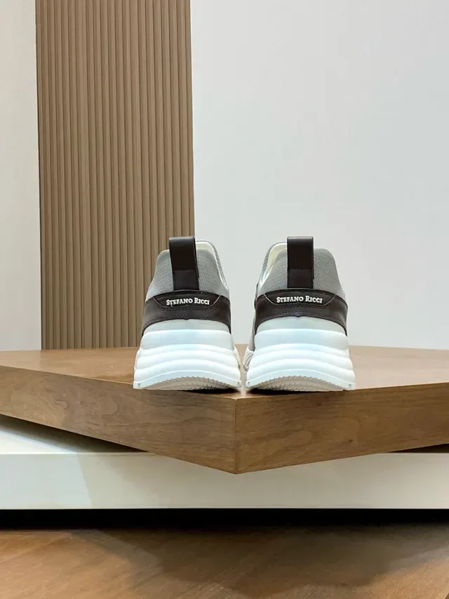 Stefano Ricci Gray and Brown Mesh Leather Lifestyle Sneakers 8