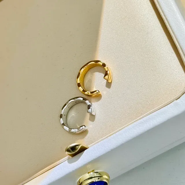 Sterling Silver and Gold Quilted Open Hoop Rings 5