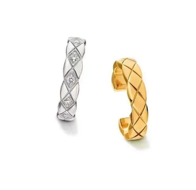 Sterling Silver and Gold Quilted Open Hoop Rings 9
