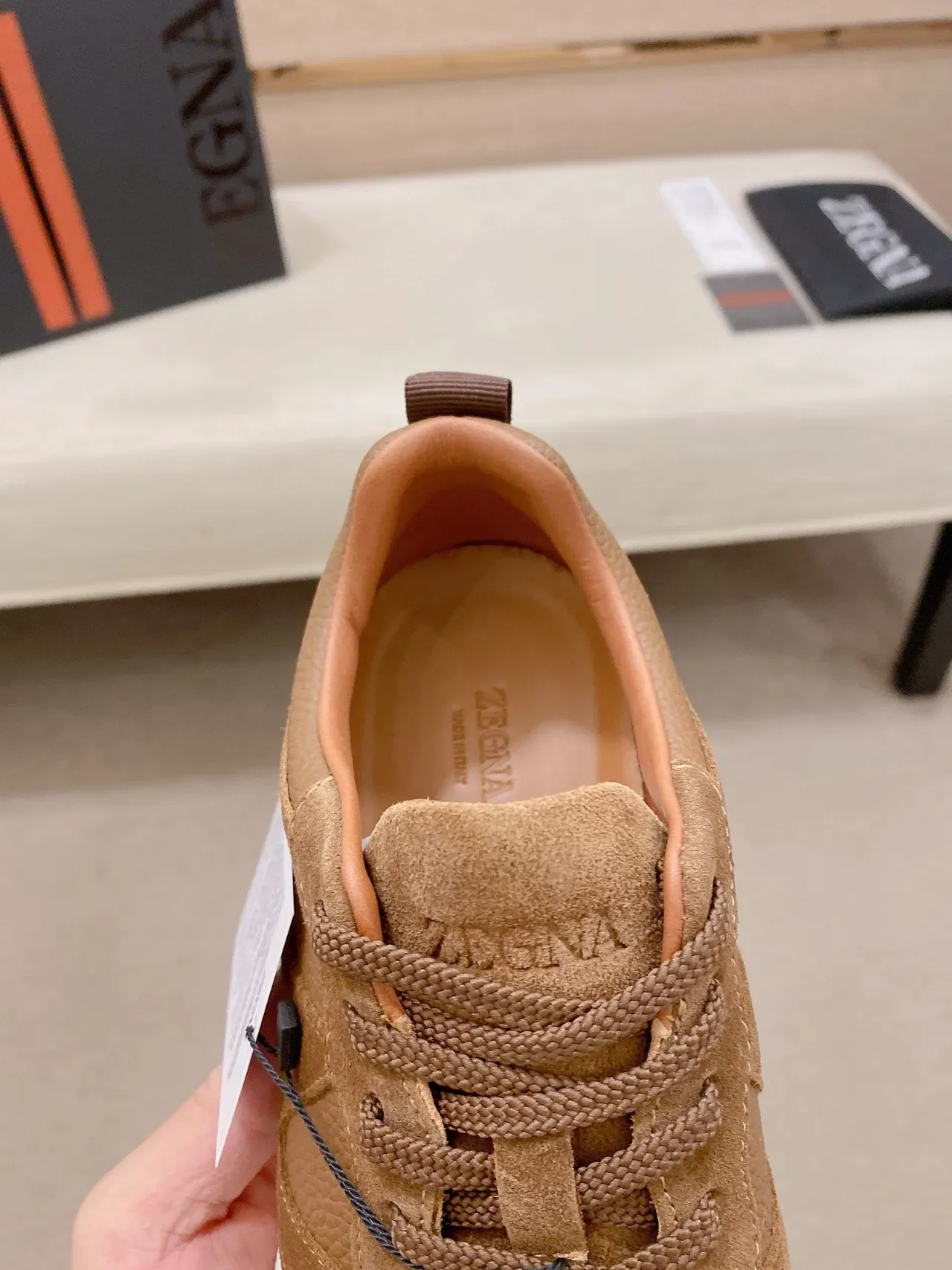 Tan Suede and Pebbled Leather Lifestyle Sneaker 6