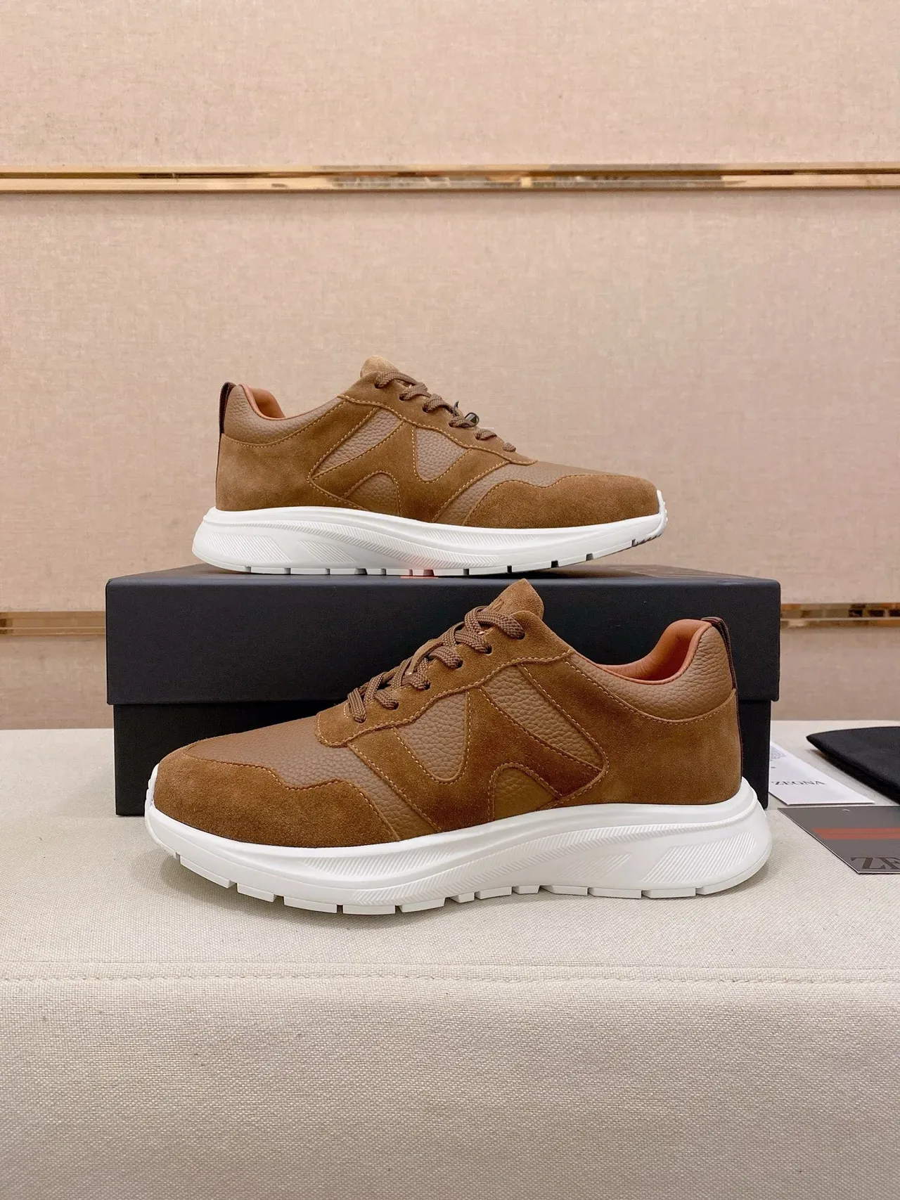 Tan Suede and Pebbled Leather Lifestyle Sneaker 7