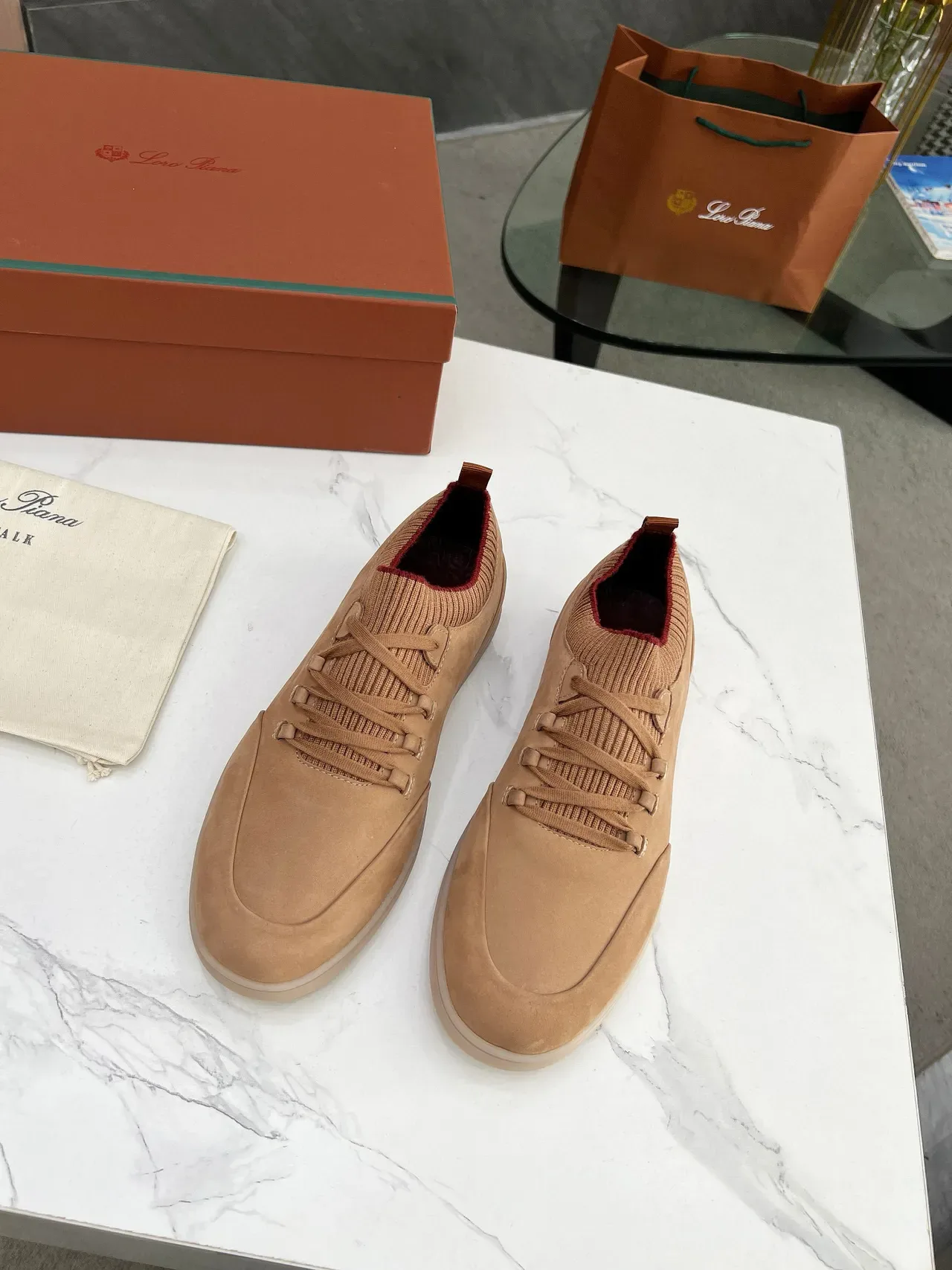 Tan Suede Knit-Collar Lifestyle Sneakers 4