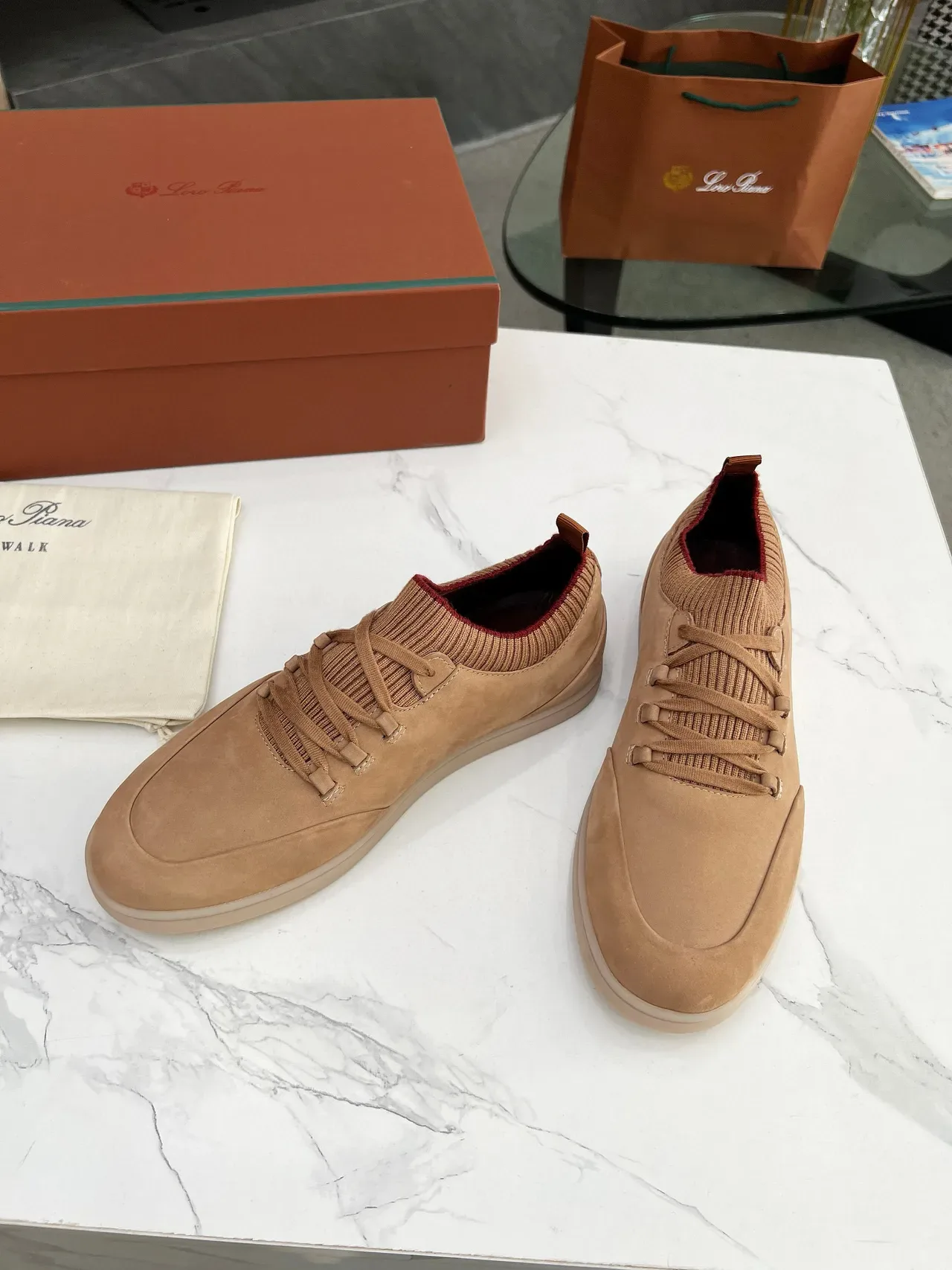Tan Suede Knit-Collar Lifestyle Sneakers 6