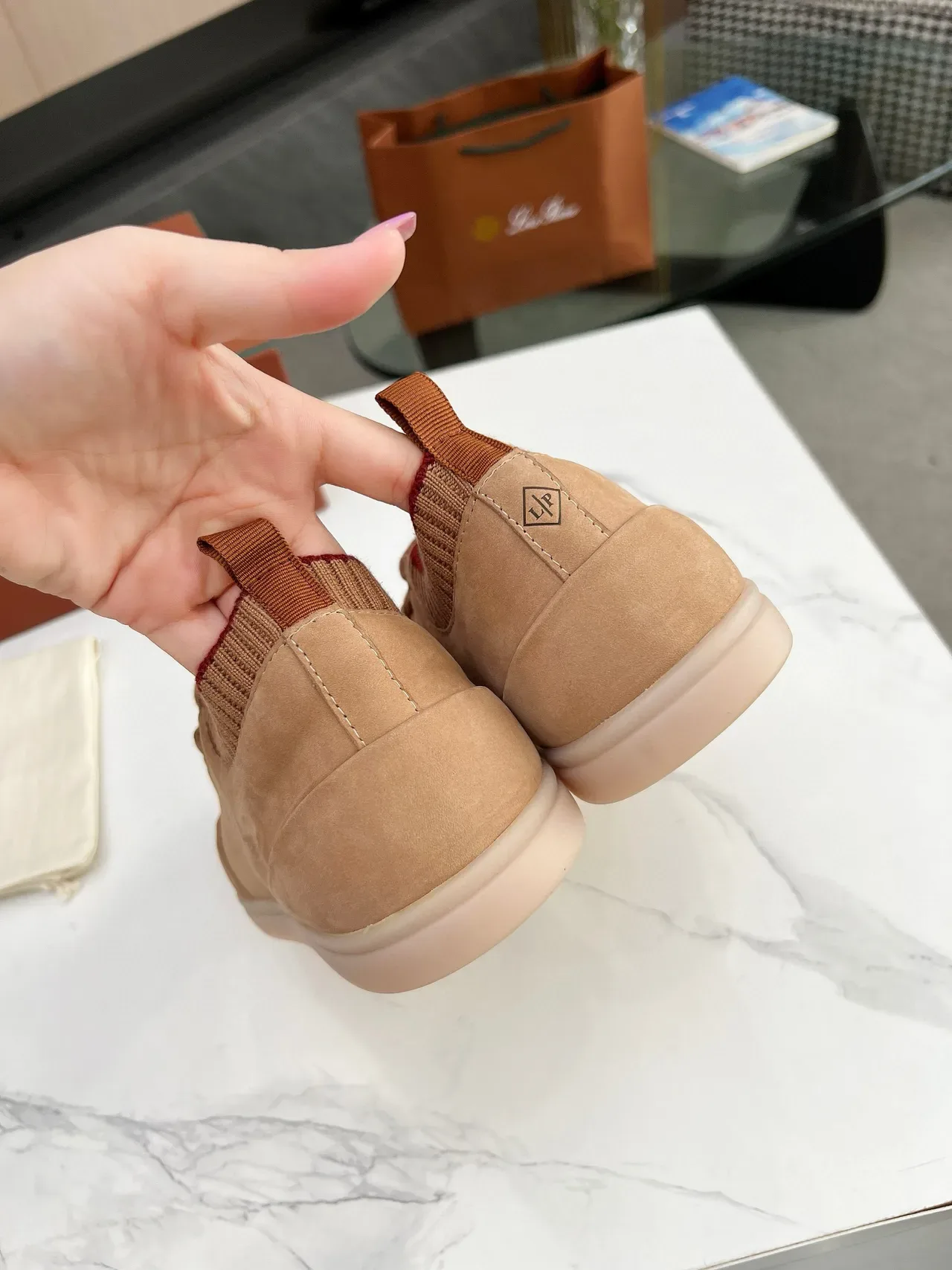 Tan Suede Knit-Collar Lifestyle Sneakers 8