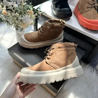 Tan Suede Lace-Up Chunky Platform Ankle Boots
