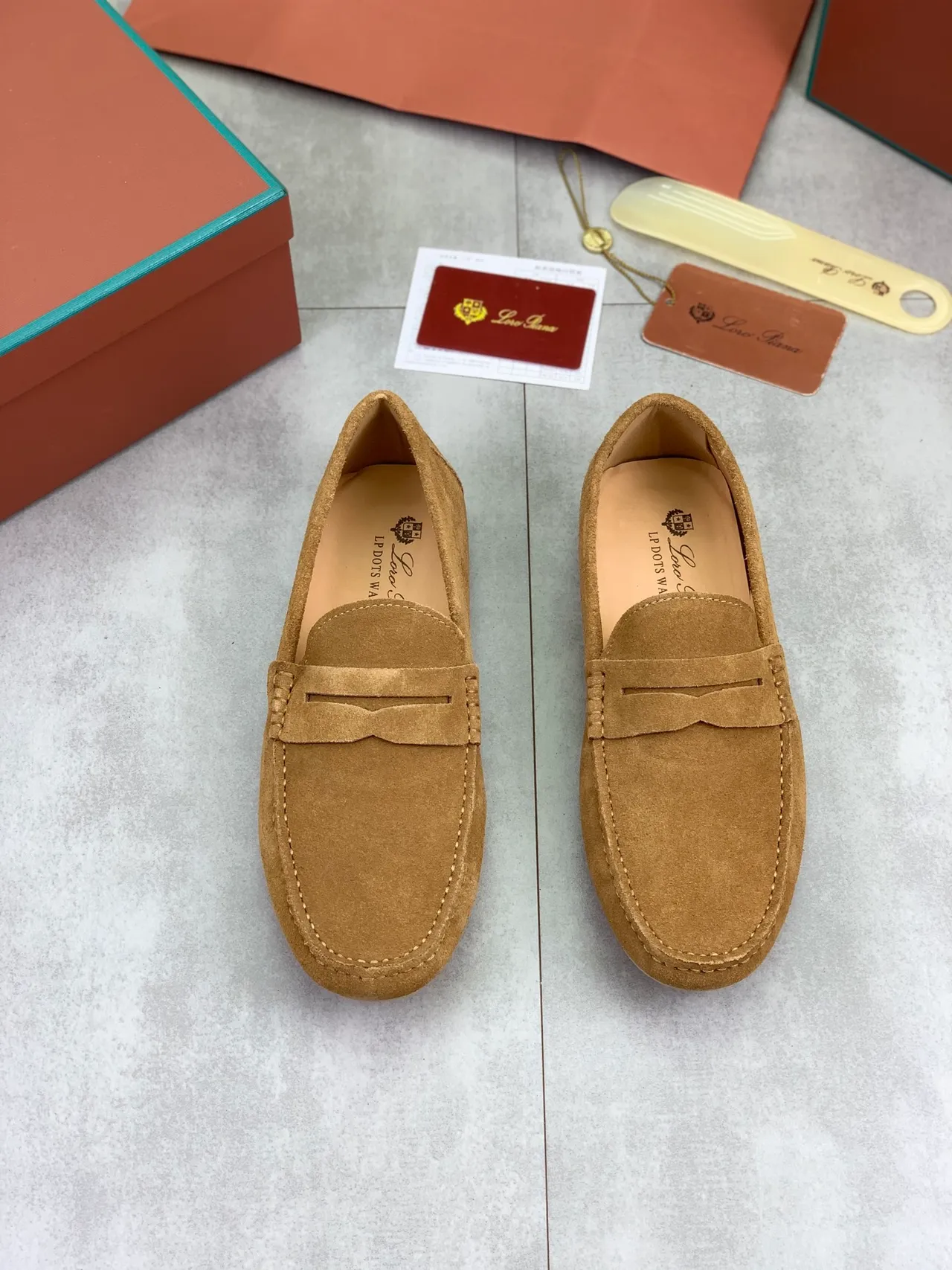Tan Suede Penny Strap Loafers 4