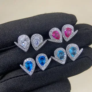 Teardrop Pavé Halo V-Accent Stud Earrings