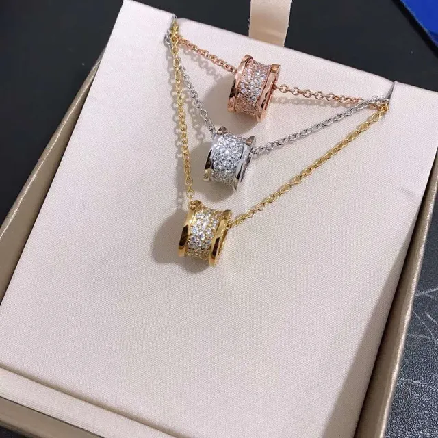 Three-Tone Pavé Cylindrical Charm Necklaces 2