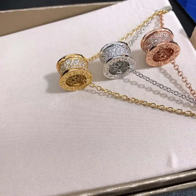 Three-Tone Pavé Cylindrical Charm Necklaces 4