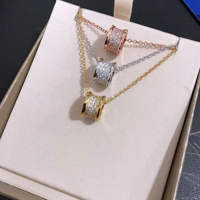 Three-Tone Pavé Cylindrical Charm Necklaces 5