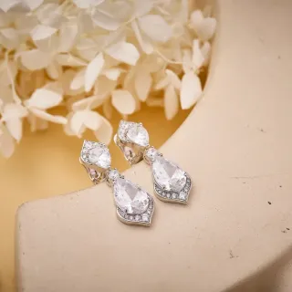 Transparent Silver Pear-Shaped Drop Marquise-Cut Top Stone Earrings