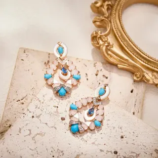 Turquoise and Pink Multi-Stone Chandelier Earrings