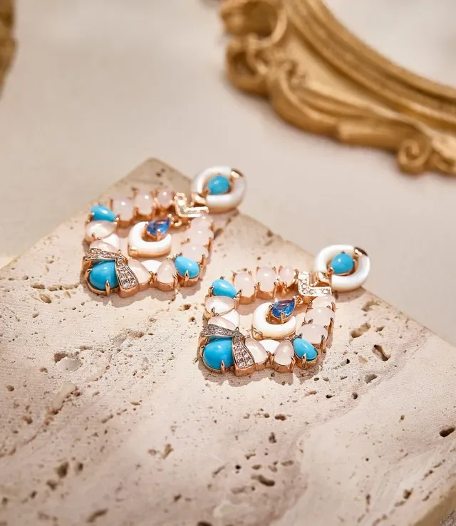 Turquoise and Pink Multi-Stone Chandelier Earrings 5