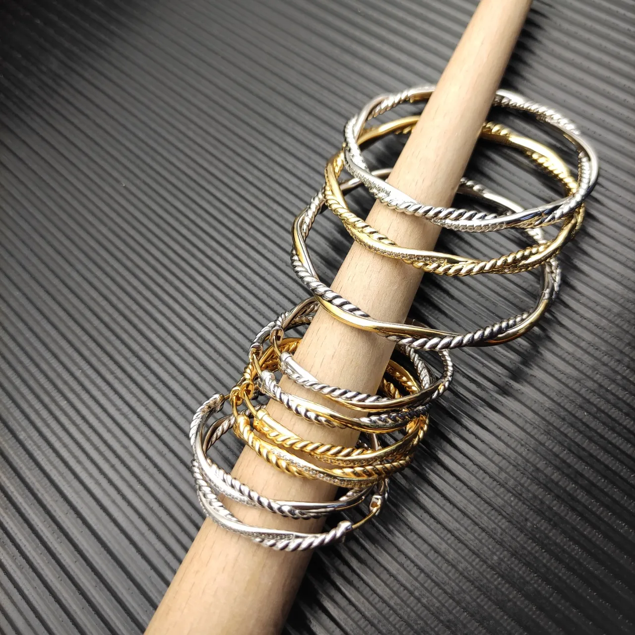 Twisted Rope Texture Gold and Silver Hoop Earrings 2