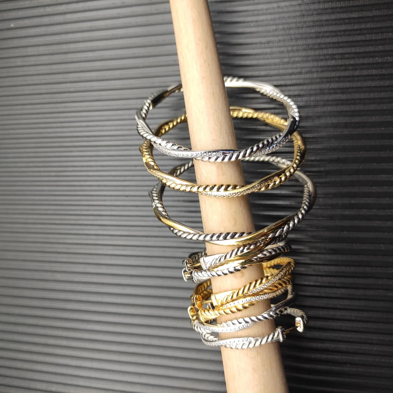 Twisted Rope Texture Gold and Silver Hoop Earrings 3