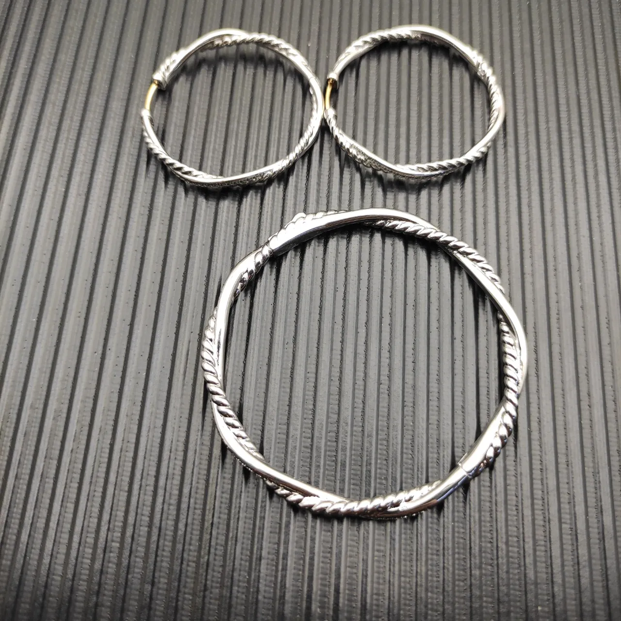 Twisted Rope Texture Gold and Silver Hoop Earrings 5