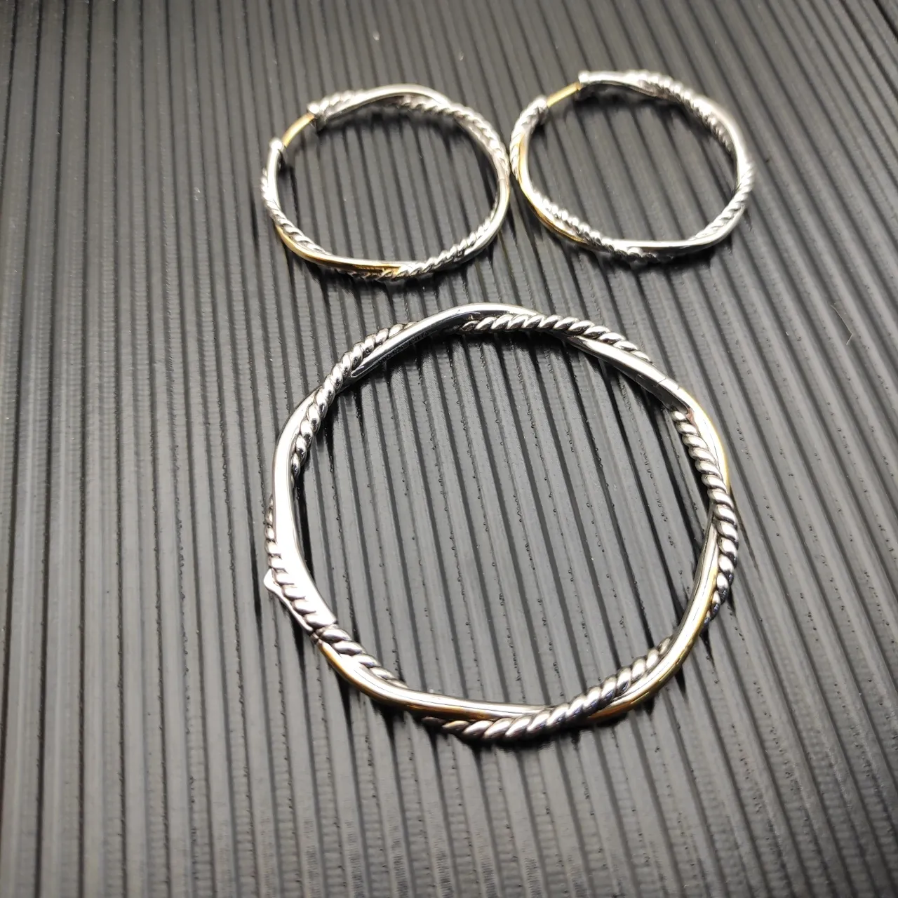 Twisted Rope Texture Gold and Silver Hoop Earrings 7