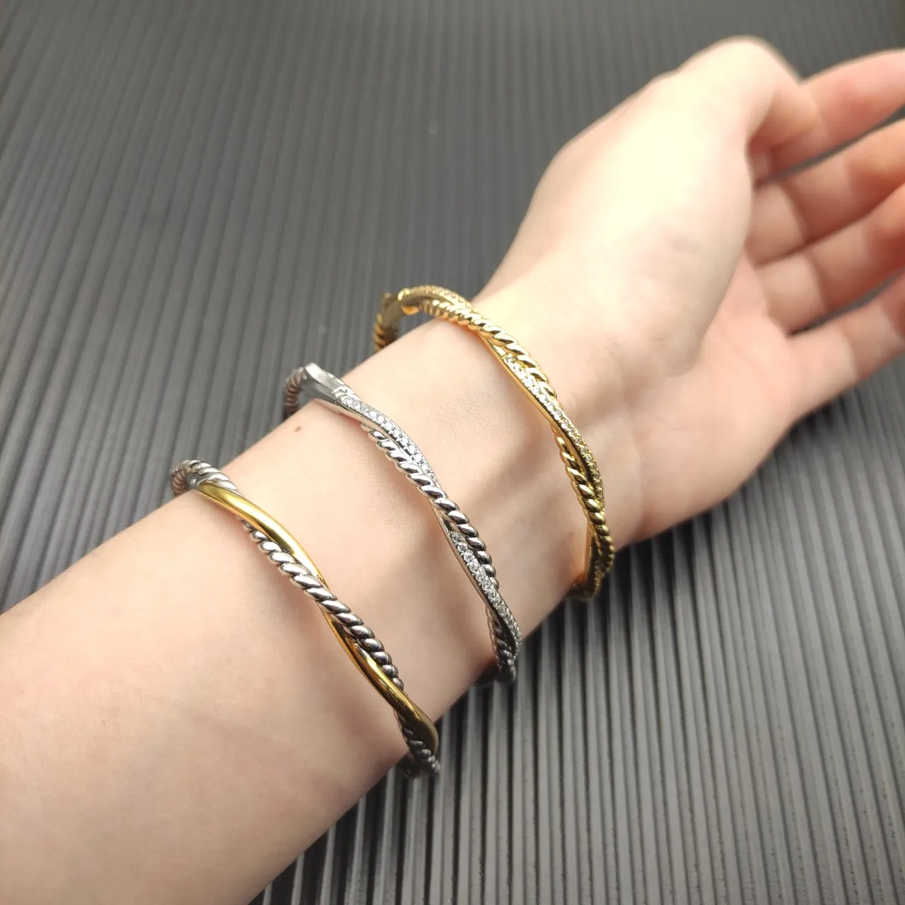 Twisted Rope Texture Gold and Silver Hoop Earrings 8