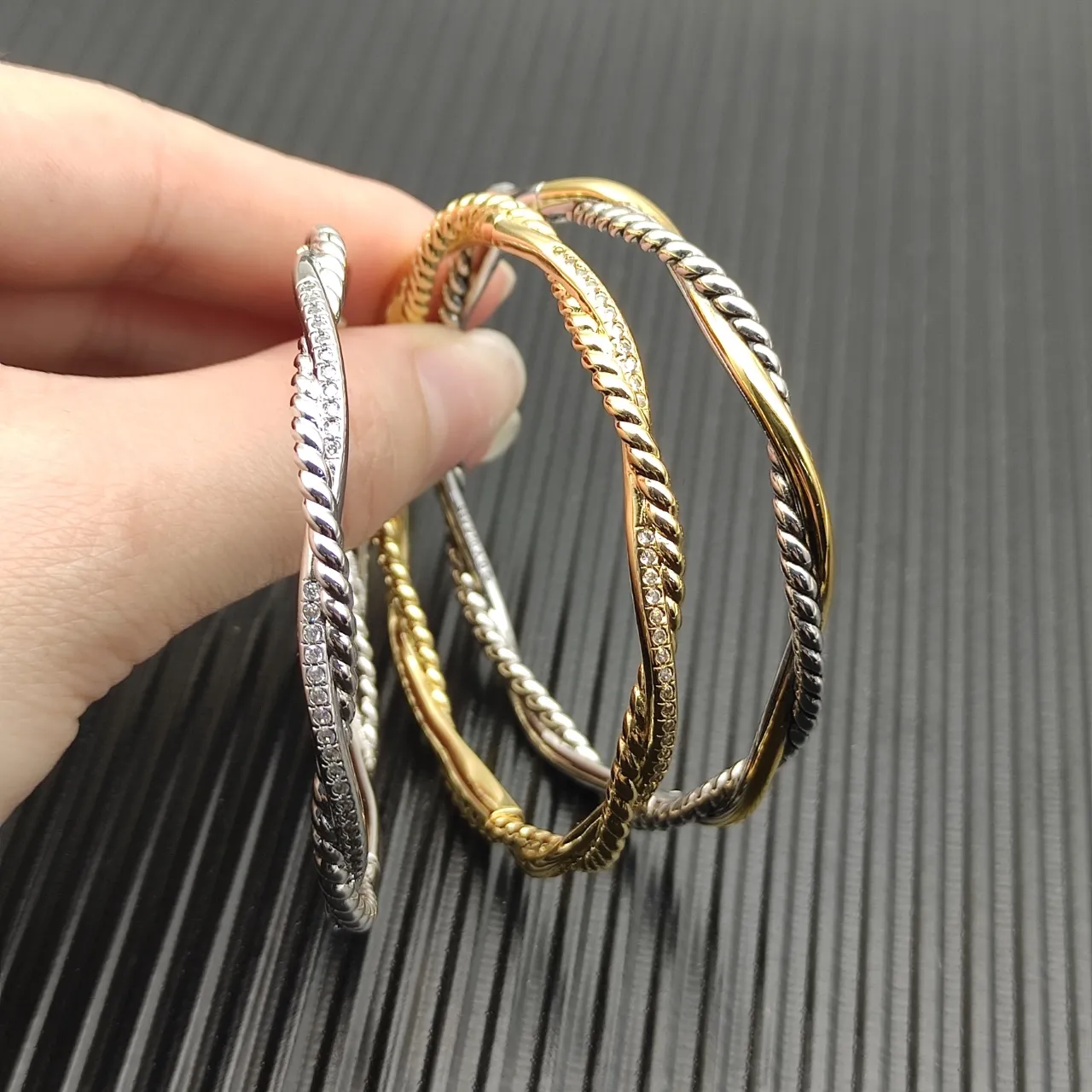 Twisted Rope Texture Gold and Silver Hoop Earrings 9