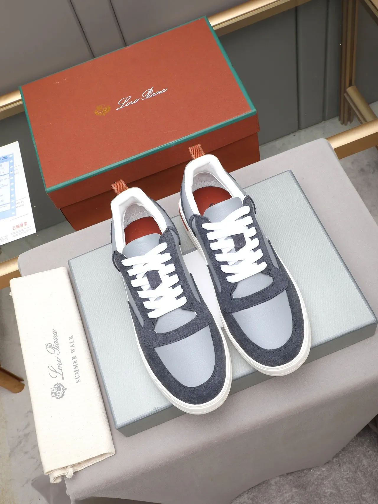 Two-Tone Gray Suede and Leather Low-Top Casual Sneaker 2